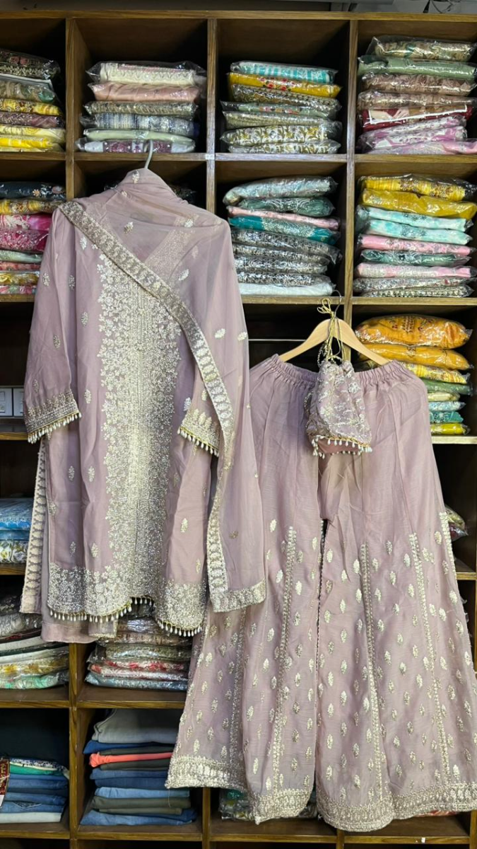 Original Pakistani Luxury Chiffon Sharara Stitched 3Pcs _ Pink